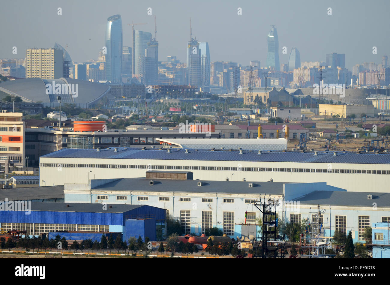 Baku skyline with Bibiheybat shipyard in the foreground Stock Photo