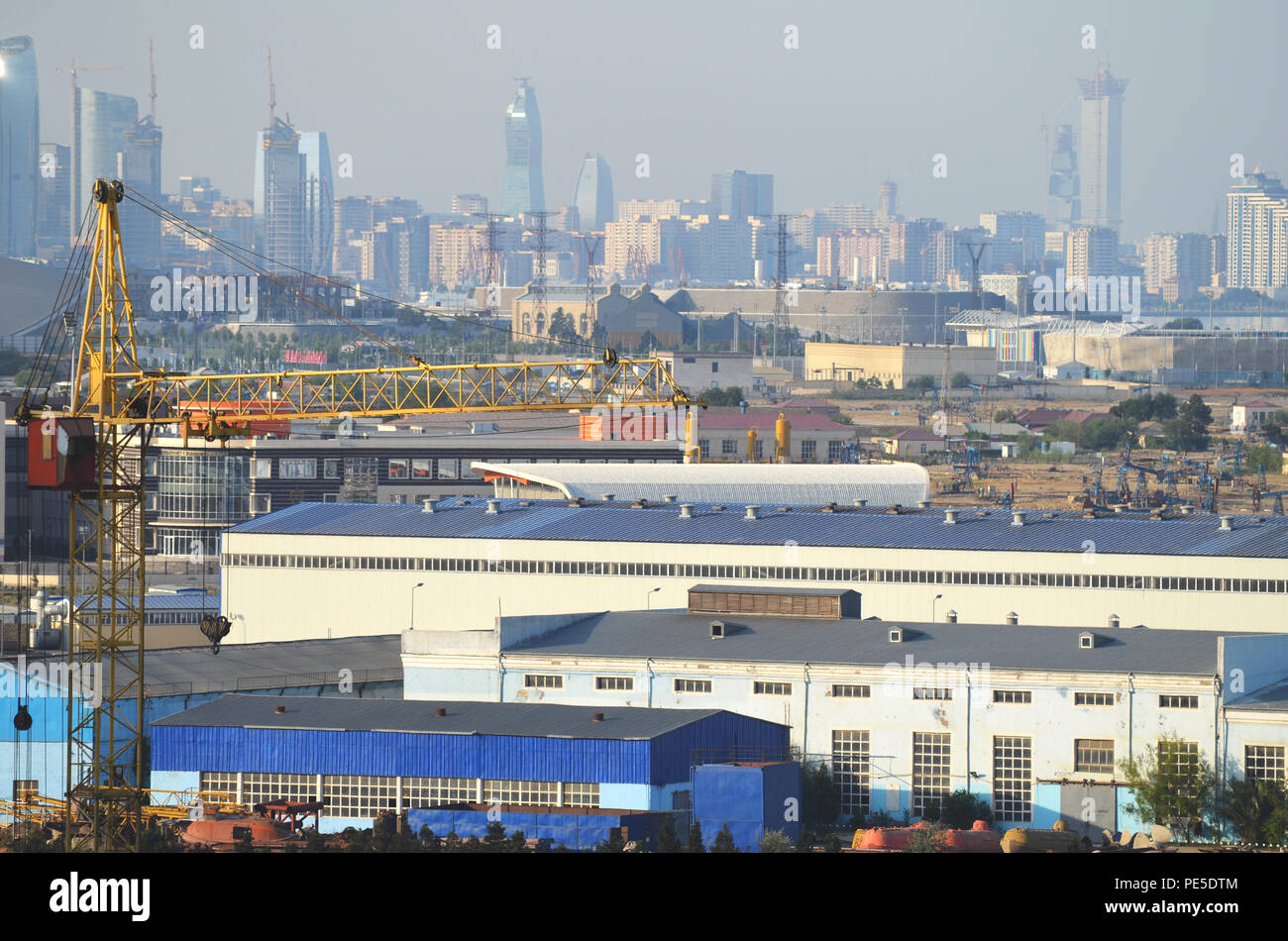 Baku skyline with Bibiheybat shipyard in the foreground Stock Photo