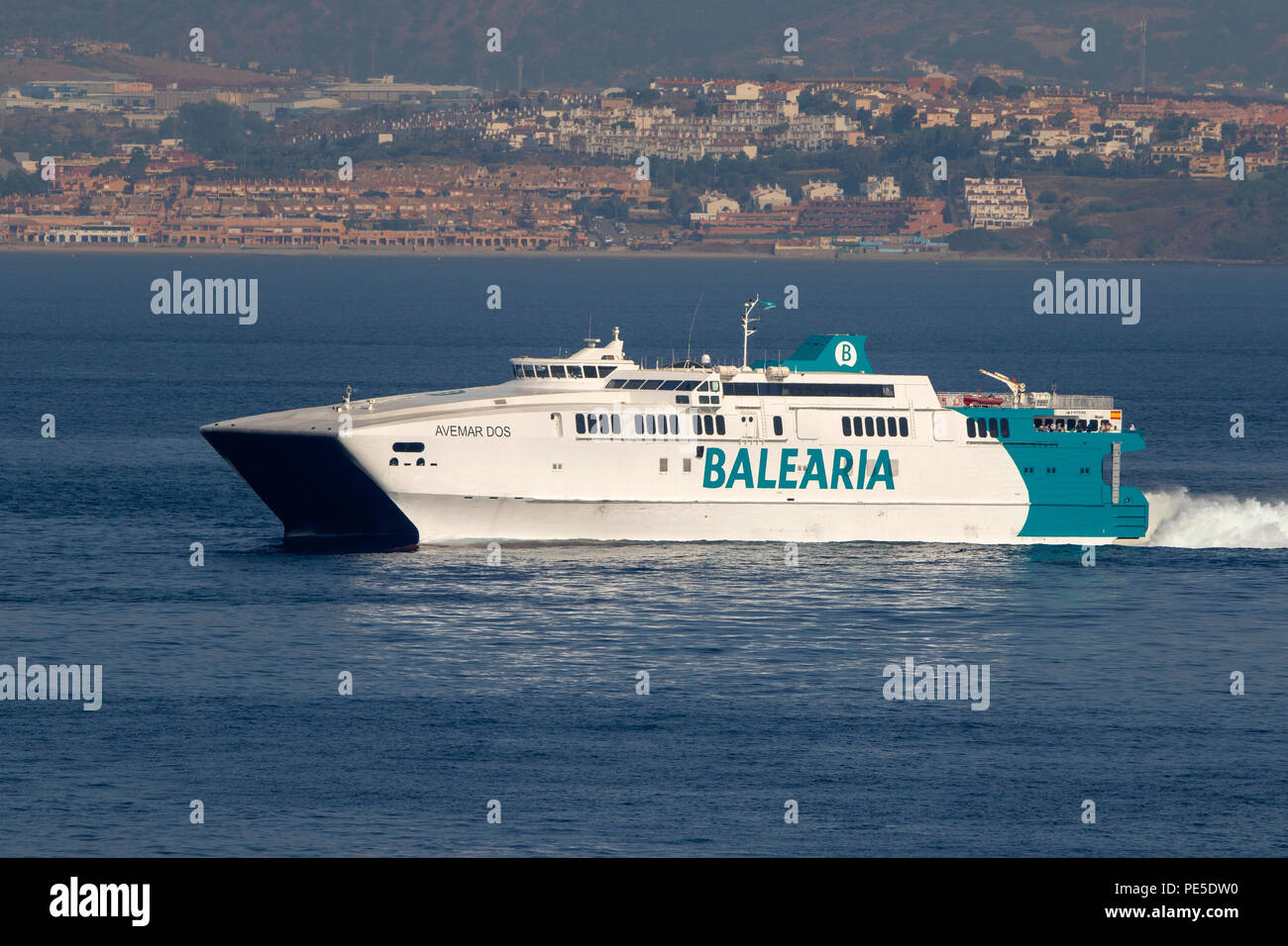 Avemar Dos Fast ferry owned by Balearia Spanish shipping line passenger and cargo services in Straits of Gibraltar Stock Photo