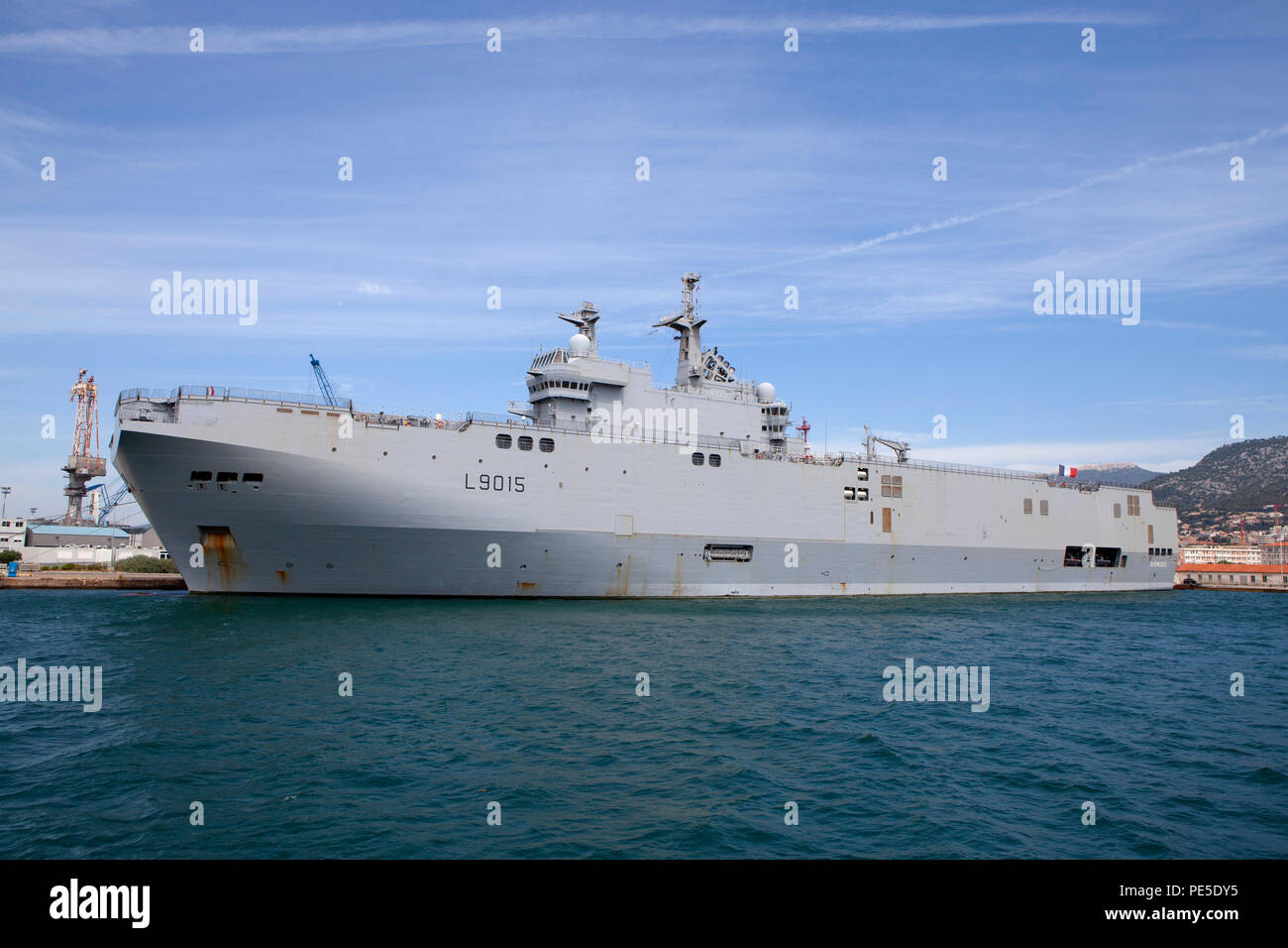 Dixmude L9015 an amphibious assault ship of the French Navy docked at the major French naval base in Toulon in southern France Stock Photo