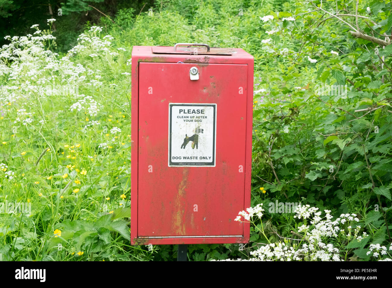 A dog waste collection box along the Waskerley Way in County Durham, England. Stock Photo