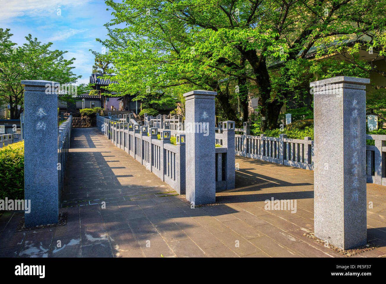 TOKYO, JAPAN - APRIL 20 2018: The way to the grave of 47 ronin, the 47 loyal masterless samurai, one of the most popular Japanese historical epic lege Stock Photo