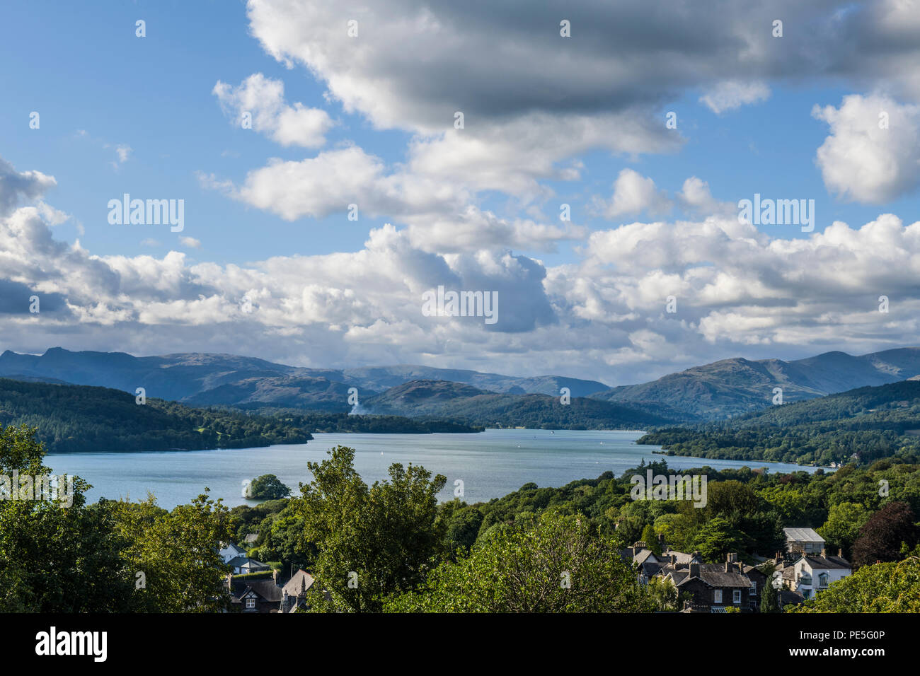 View of Lake Windermere and the Fells from Biskey Howe Lake District National Park. Stock Photo