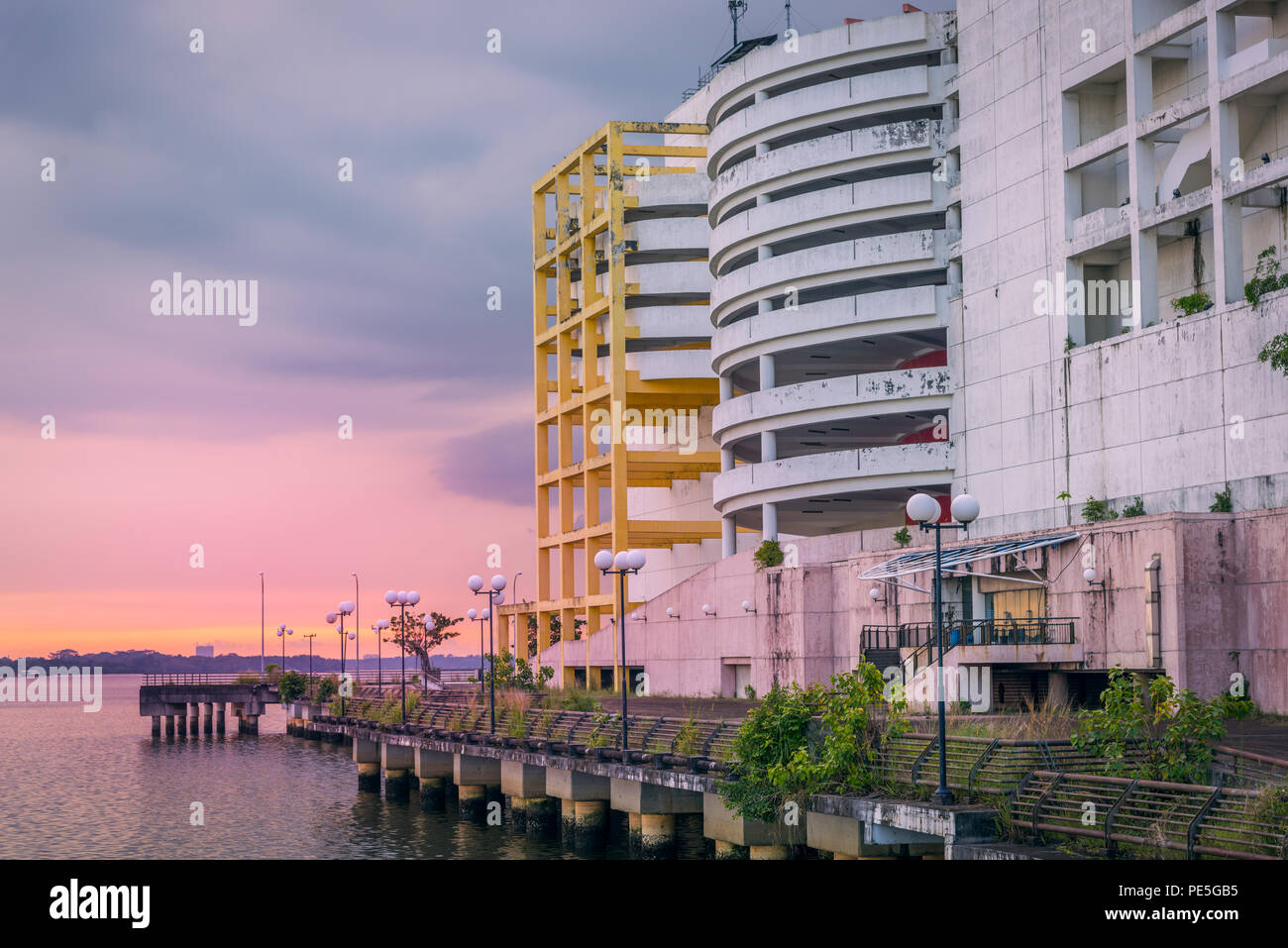 JB Waterfront City. Abandoned project in Johor Bahru, Malaysia. Image was taken at sunset. Stock Photo