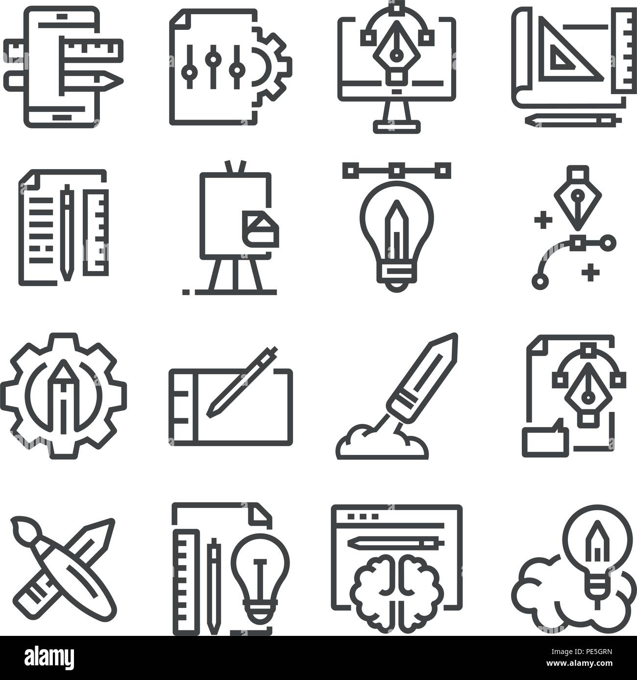Thin line creative process and project workflow icons set for website and mobile site and apps Stock Vector