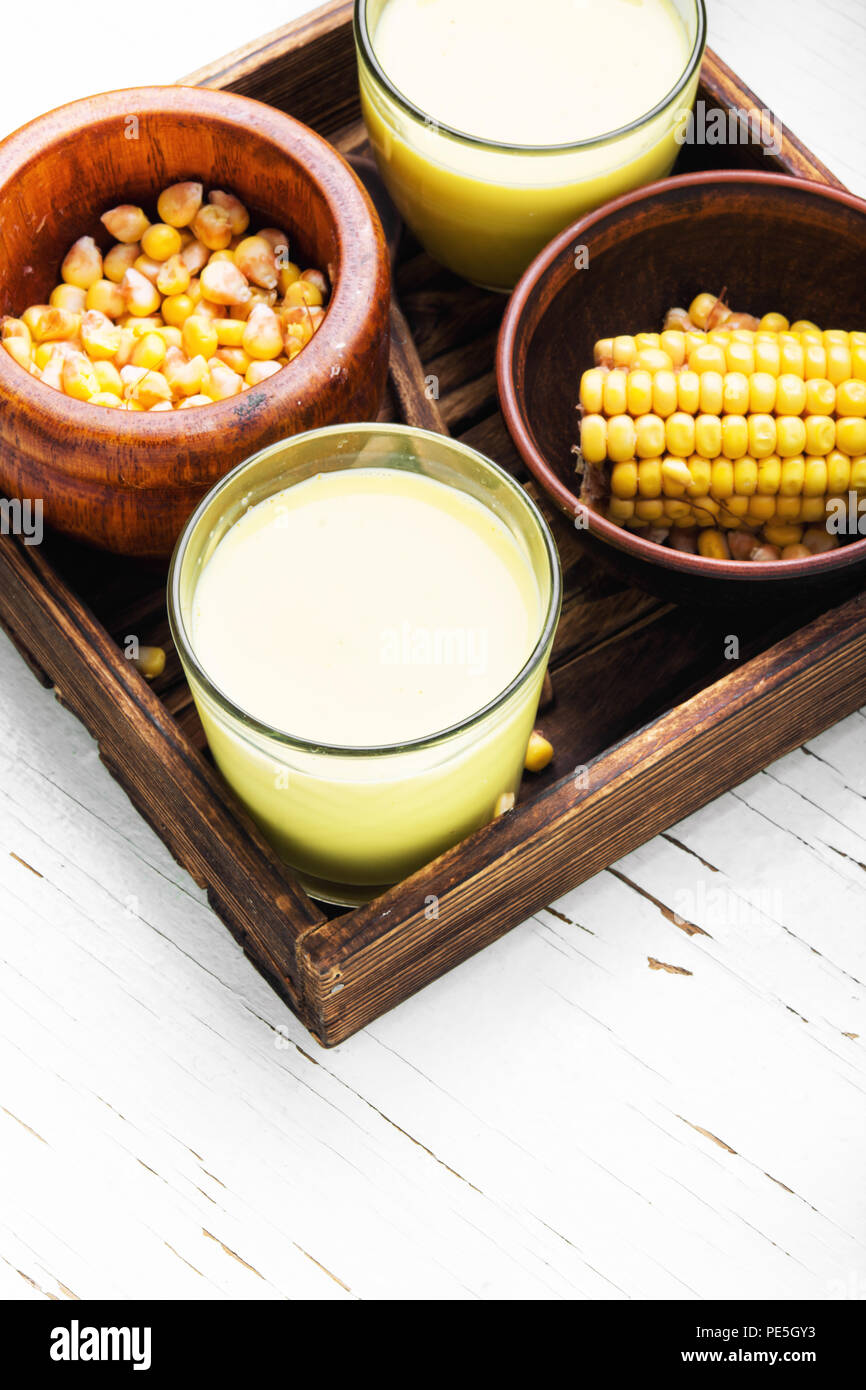 Fresh sweet corn juice in glass.Corn milk Stock Photo Alamy