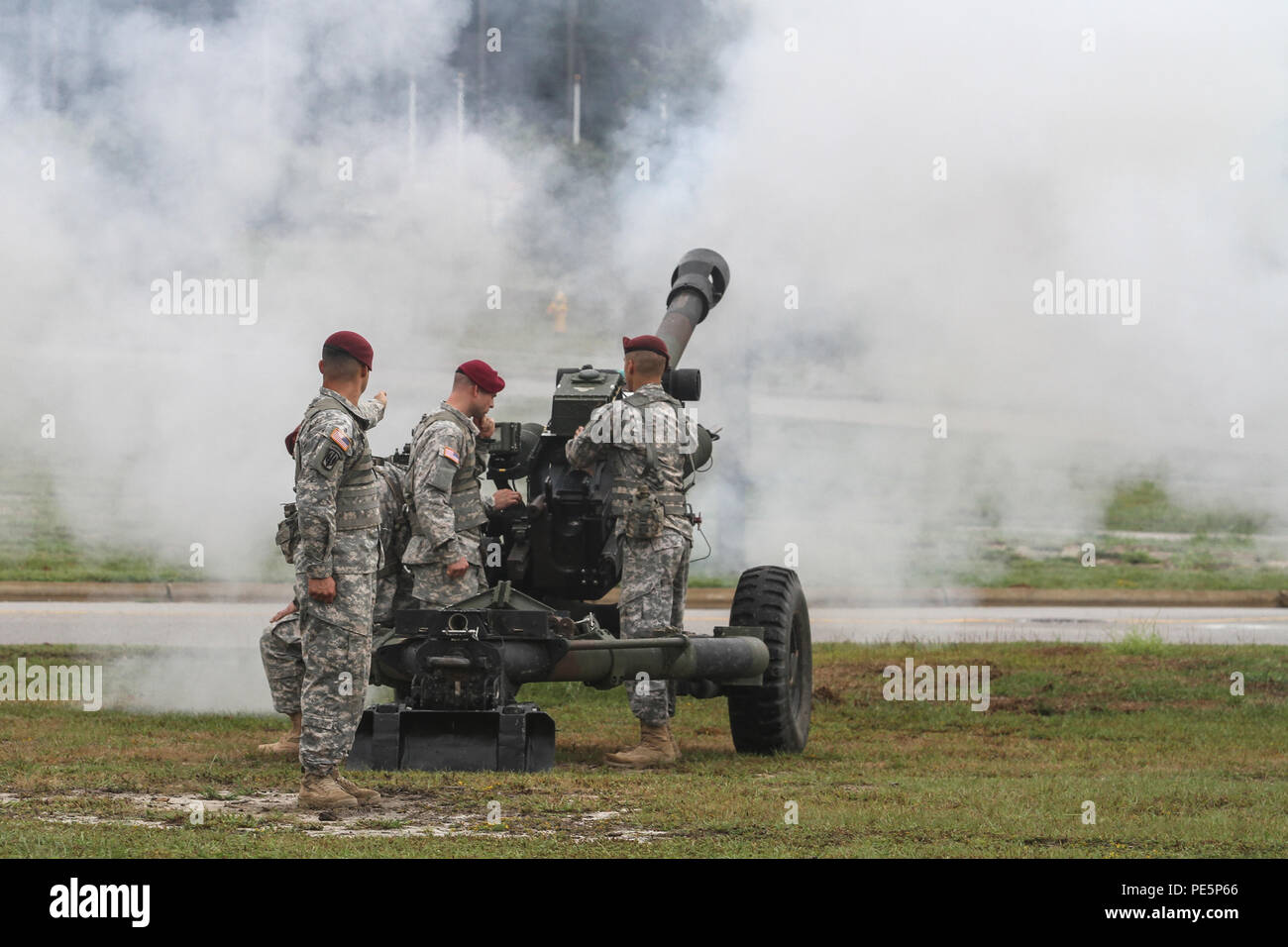 A Paratrooper assigned to the 82nd Airborne Division Artillery commands