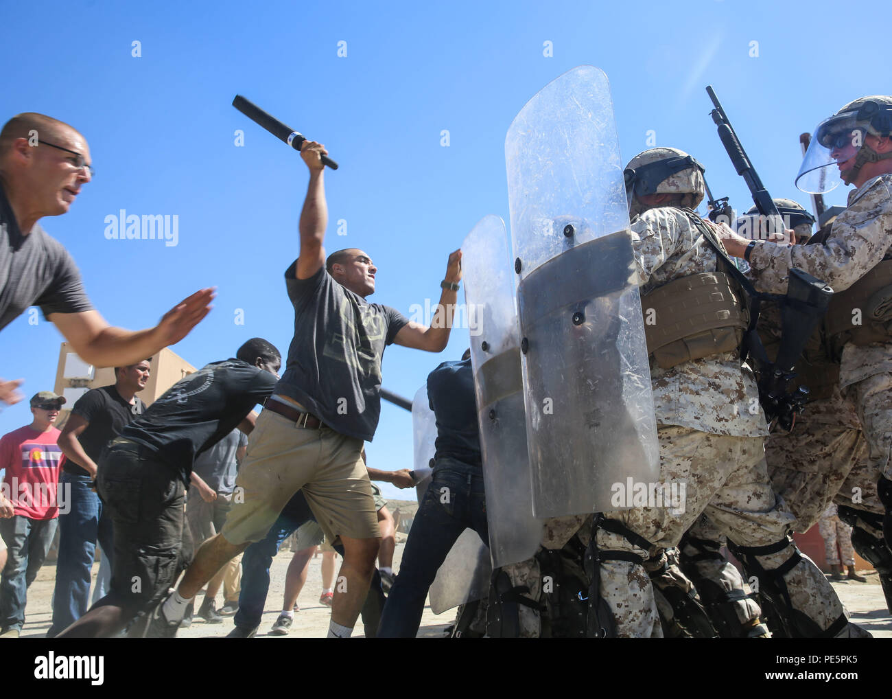 Defensive Riot Formations Marines from 1st Law Enforcement Battalion and 1st Marine Division ...