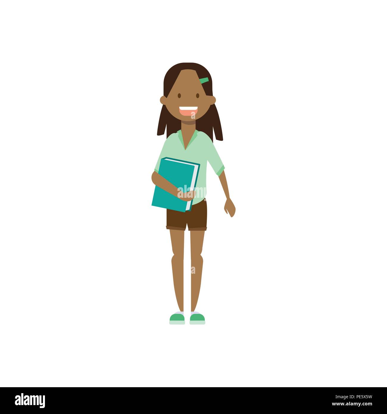 african school girl with book , full length avatar on white background,  successful study concept, flat cartoon design Stock Vector Image & Art -  Alamy