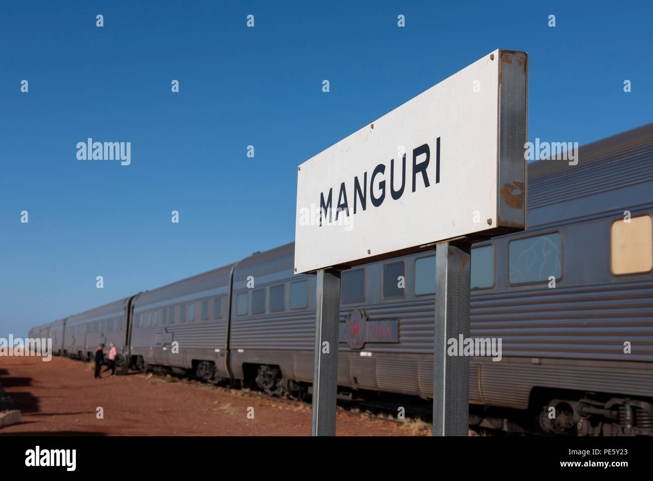 Australia, South Australia, Manguri train siding sign with The Ghan