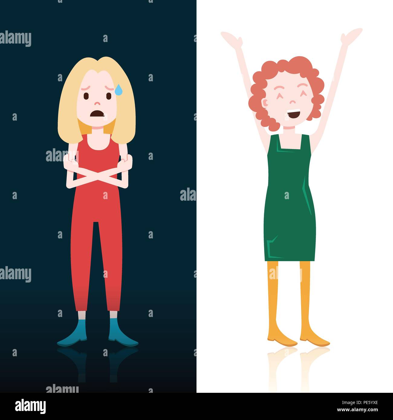 Crying And Happy Woman Character Female Light Dark Side Template For Design Work And Animation Full Length Vertical Flat Stock Vector Image Art Alamy
