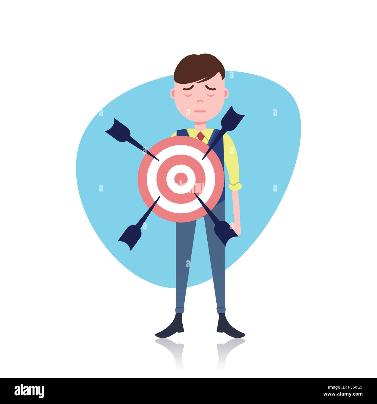 grieved man character holding target arrow goal template for design work or animation over white background full length flat Stock Vector