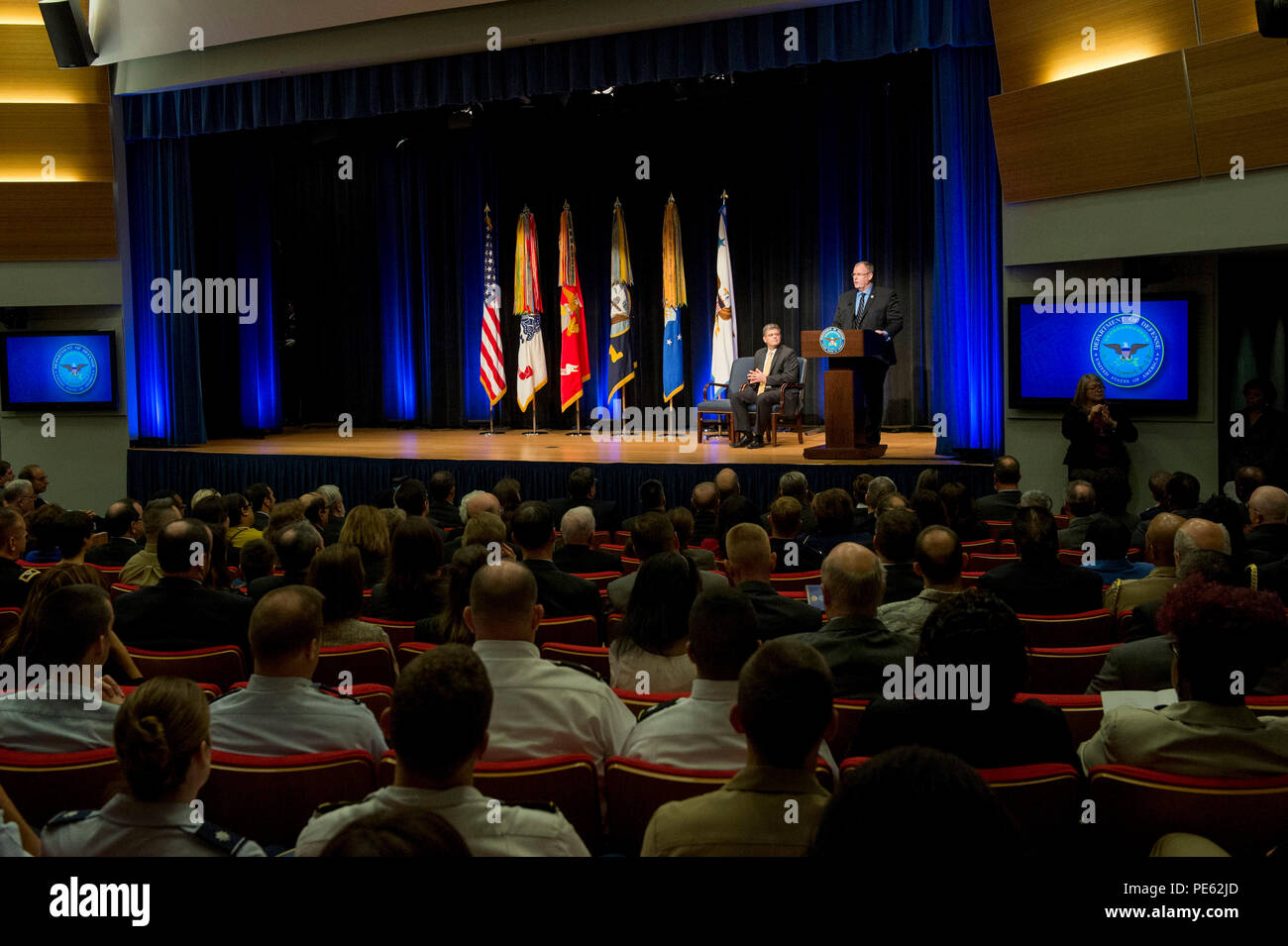 Deputy Secretary of Defense Bob Work delivers remarks during the ...