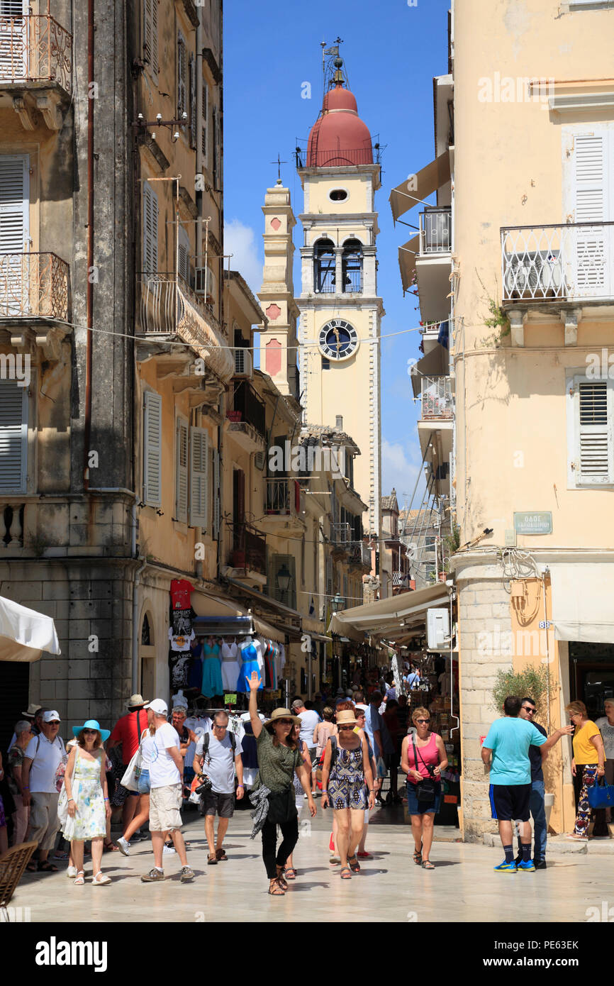 St. Spiridon Church bell tower, Corfu town, Corfu, Greece, Europe Stock