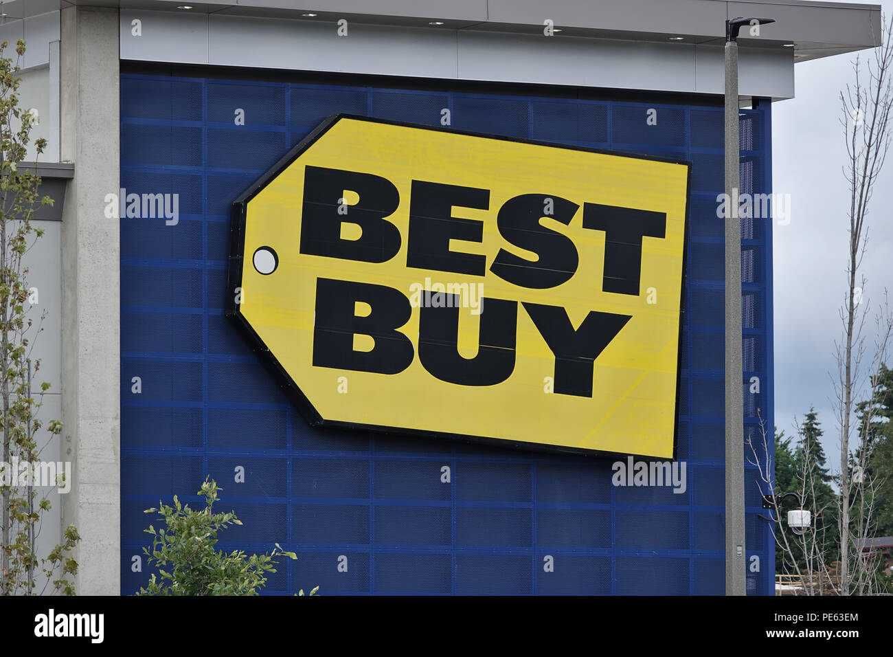 Logo on a Best Buy store in Bellevue, WA, USA. August 2018. Stock Photo