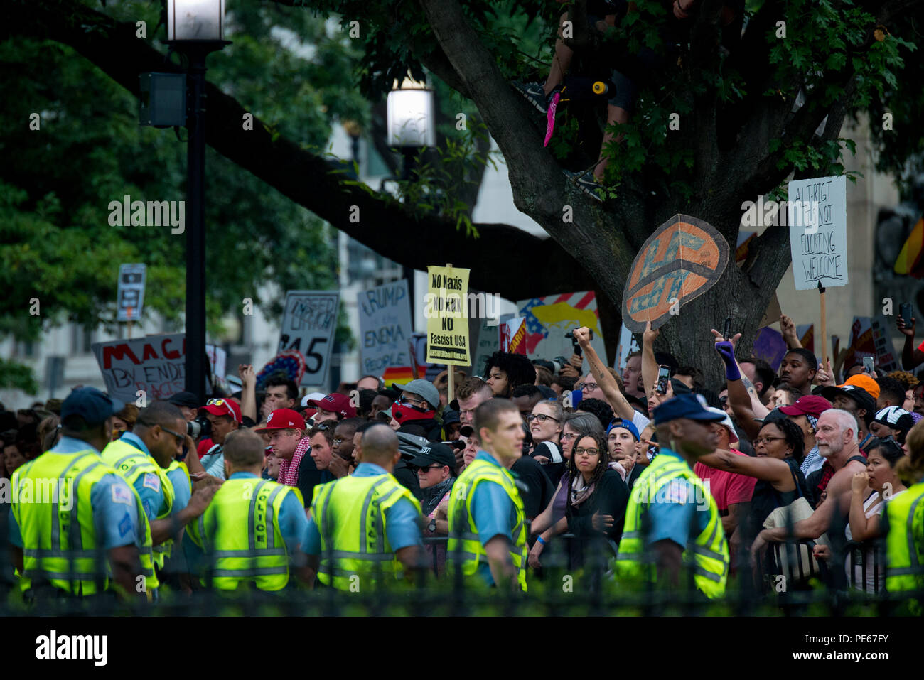 Washington, District of Columbia, USA. 12th Aug, 2018. Less than 50 white supremacists were met with over a thousand counter protestors at the Unite the Right anniversary rally in DC. Credit: Erin Scott/ZUMA Wire/Alamy Live News Stock Photo