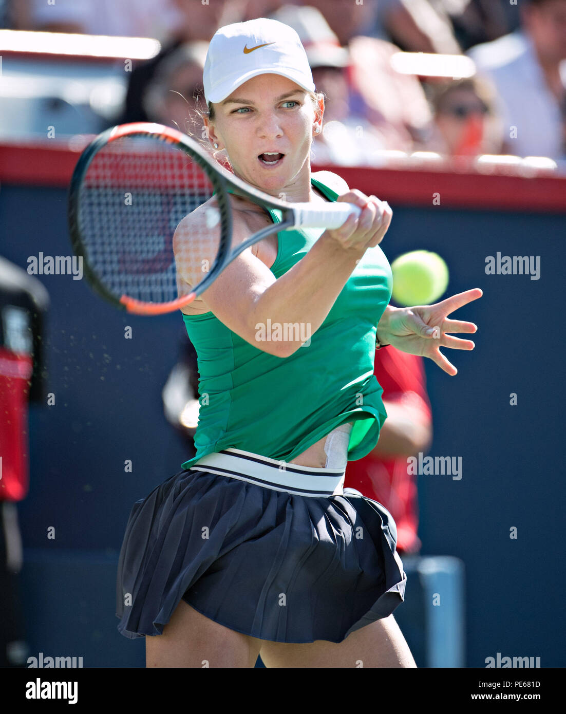 Montreal. 12th Aug, 2018. Simona Halep of Romania returns the ball to  Sloane Stevens of the United States during the final match of women's  singles at the 2018 Rogers Cup in Montreal,