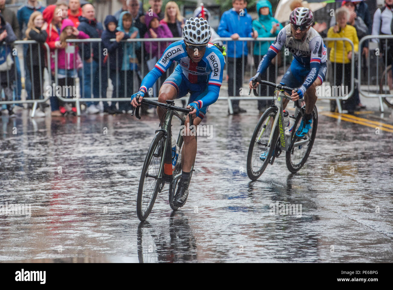 Glasgow, Scotland. 12th Aug, 2018. Competitors at the European Championship Mens Cycling Road Race in Glasgow, Scotland. Credit George Robertson/Alamy Live News Stock Photo