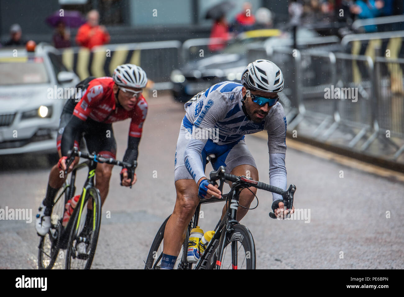 Glasgow, Scotland. 12th Aug, 2018. Competitors at the European Championship Mens Cycling Road Race in Glasgow, Scotland. Credit George Robertson/Alamy Live News Stock Photo