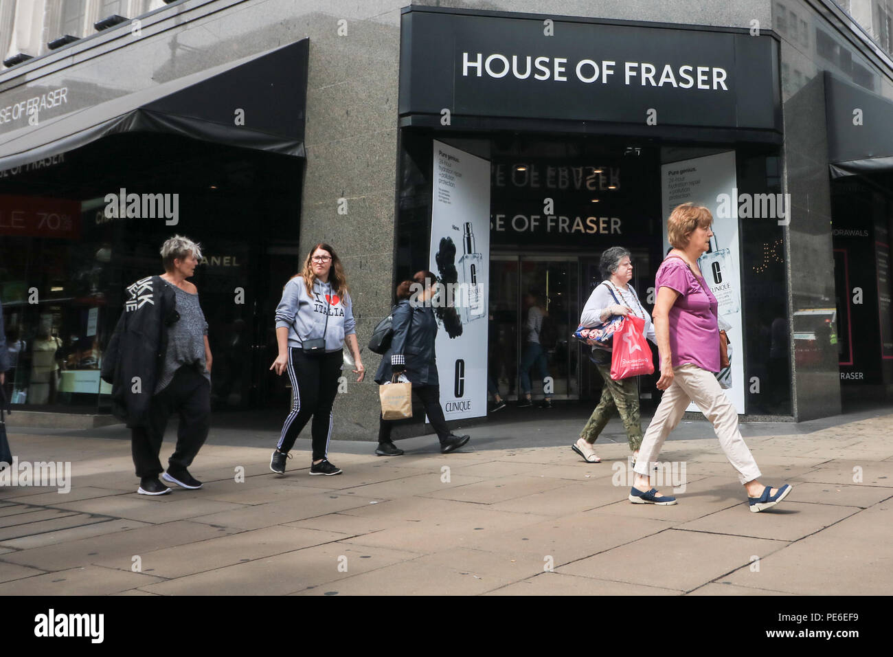 London UK. House of Fraser Flagship in Oxford Street. 13th August 2018. The  House of Fraser Group which was under administration as 58 stores faced the  threat of closure is now under
