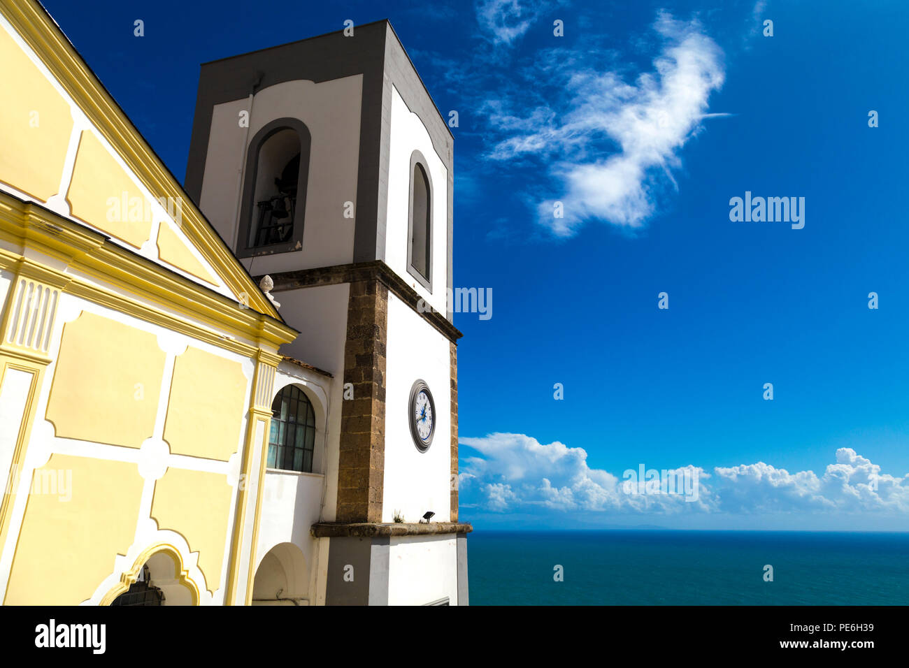 Mediterranean style small village church - Parrocchia San Luca Evangelista church in Praiano, Amalfi Coast, Italy Stock Photo