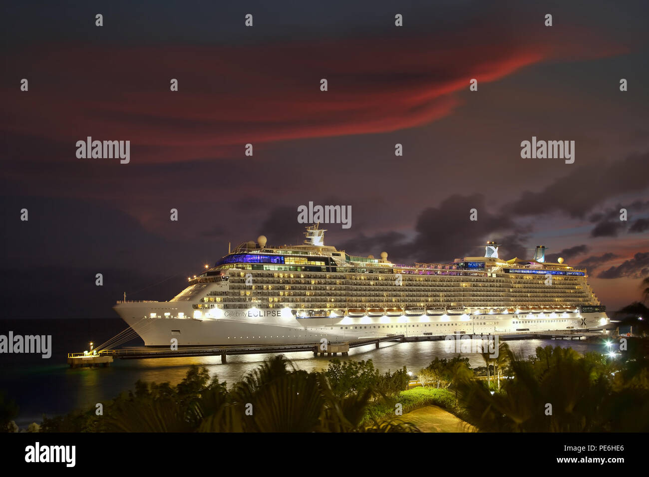 Cruise ship in port at night Stock Photo - Alamy