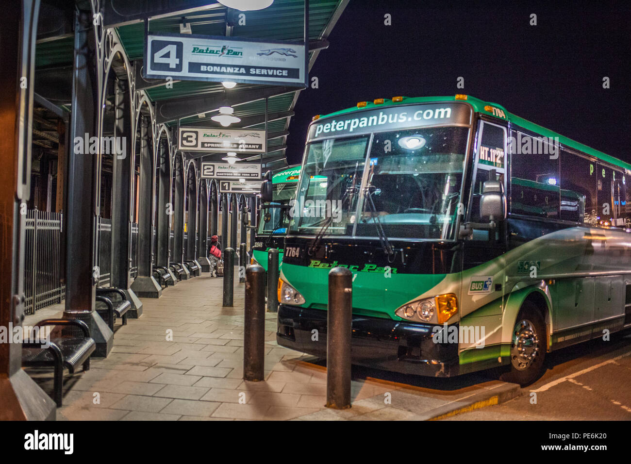 Peter Pan bus waiting for passengers at Union Station in Worcester, MA Stock Photo