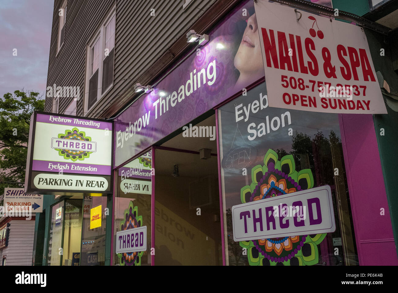 Eyebrow Threading Salon on Highland Street, Worcester, MA Stock Photo