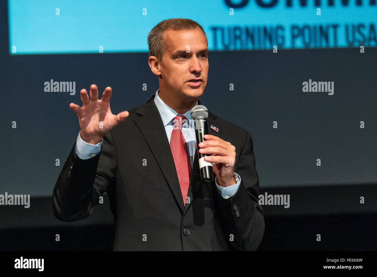 Corey Lewandowski, campaign manager for Donald Trump's 2016 campaign, speaking at the Turning Point High School Leadership Summit in Washington, DC on Stock Photo