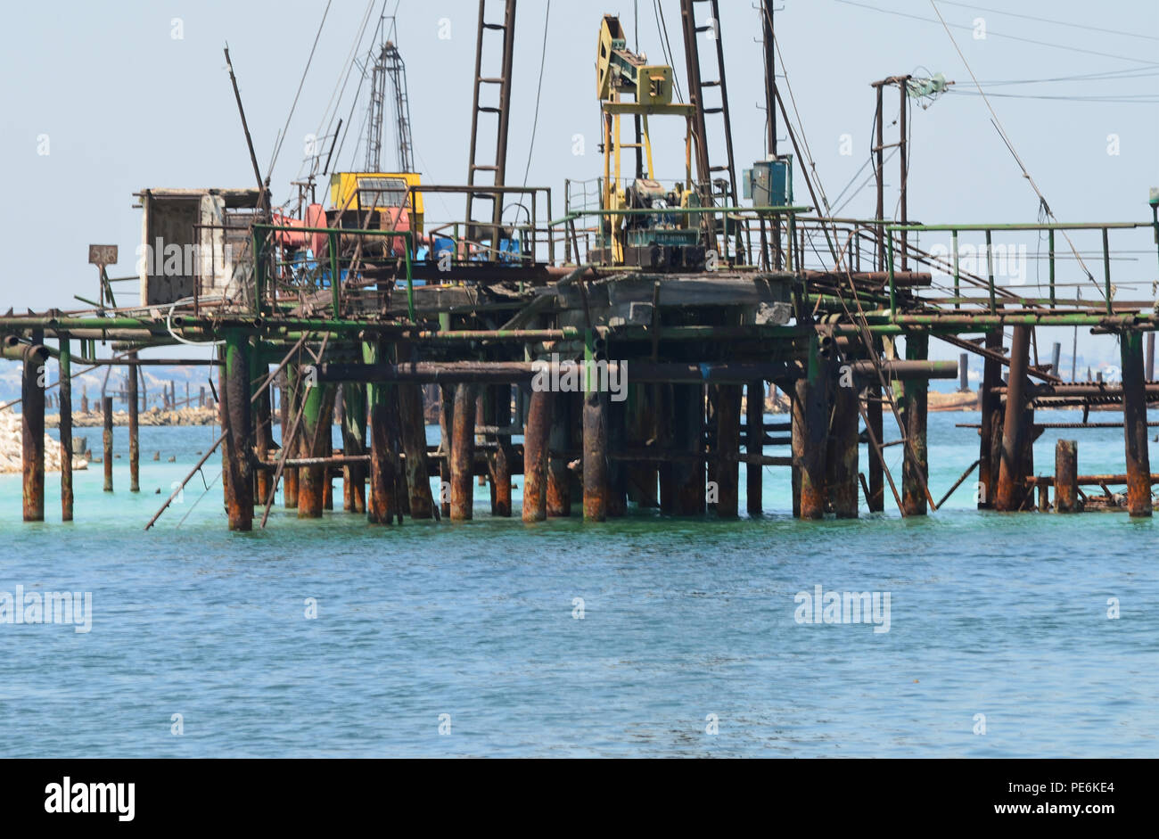 Oil rigs in the Caspian Sea, Absheron Peninsula, Azerbaijan Stock Photo