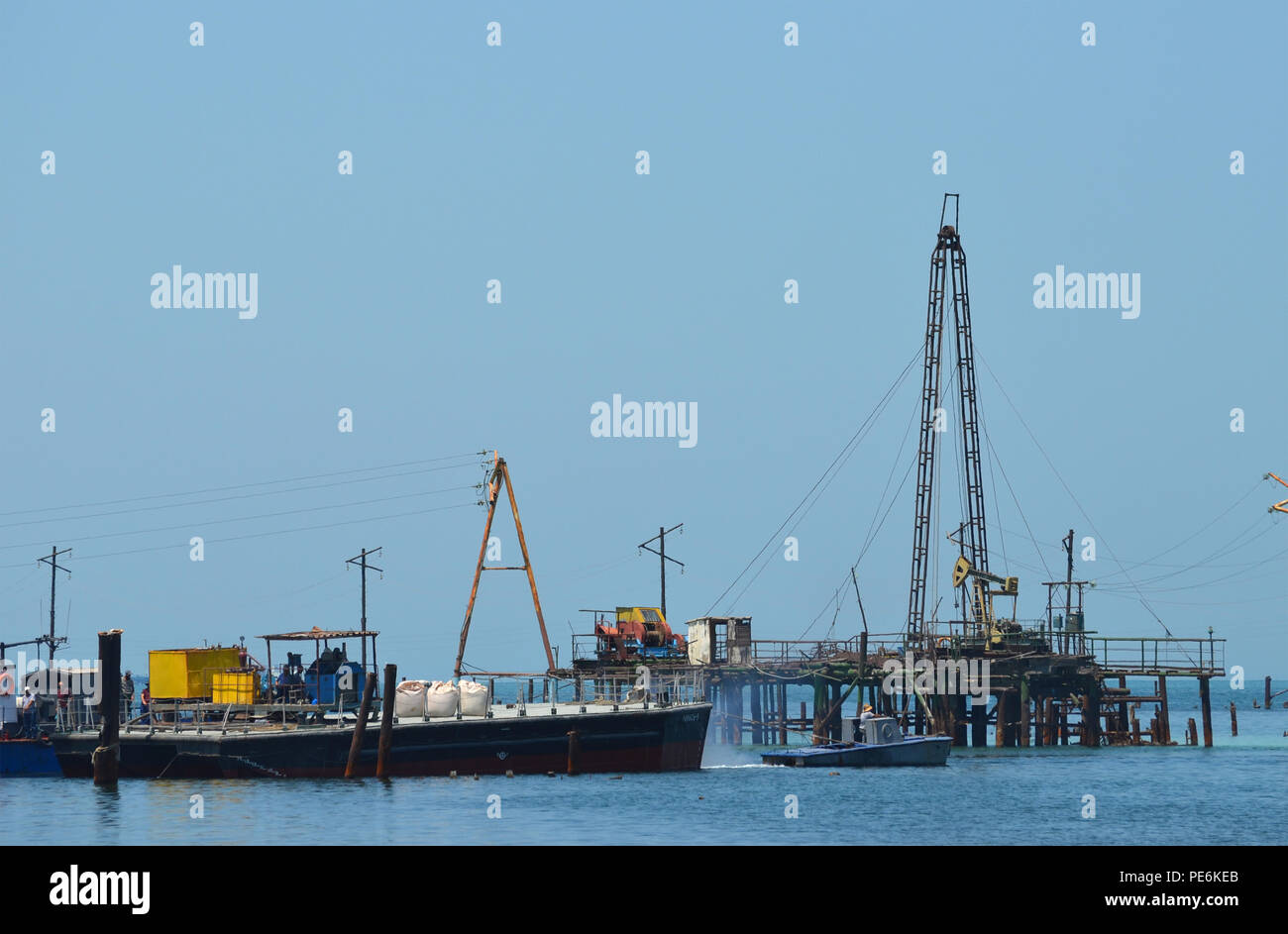 Oil rigs in the Caspian Sea, Absheron Peninsula, Azerbaijan Stock Photo