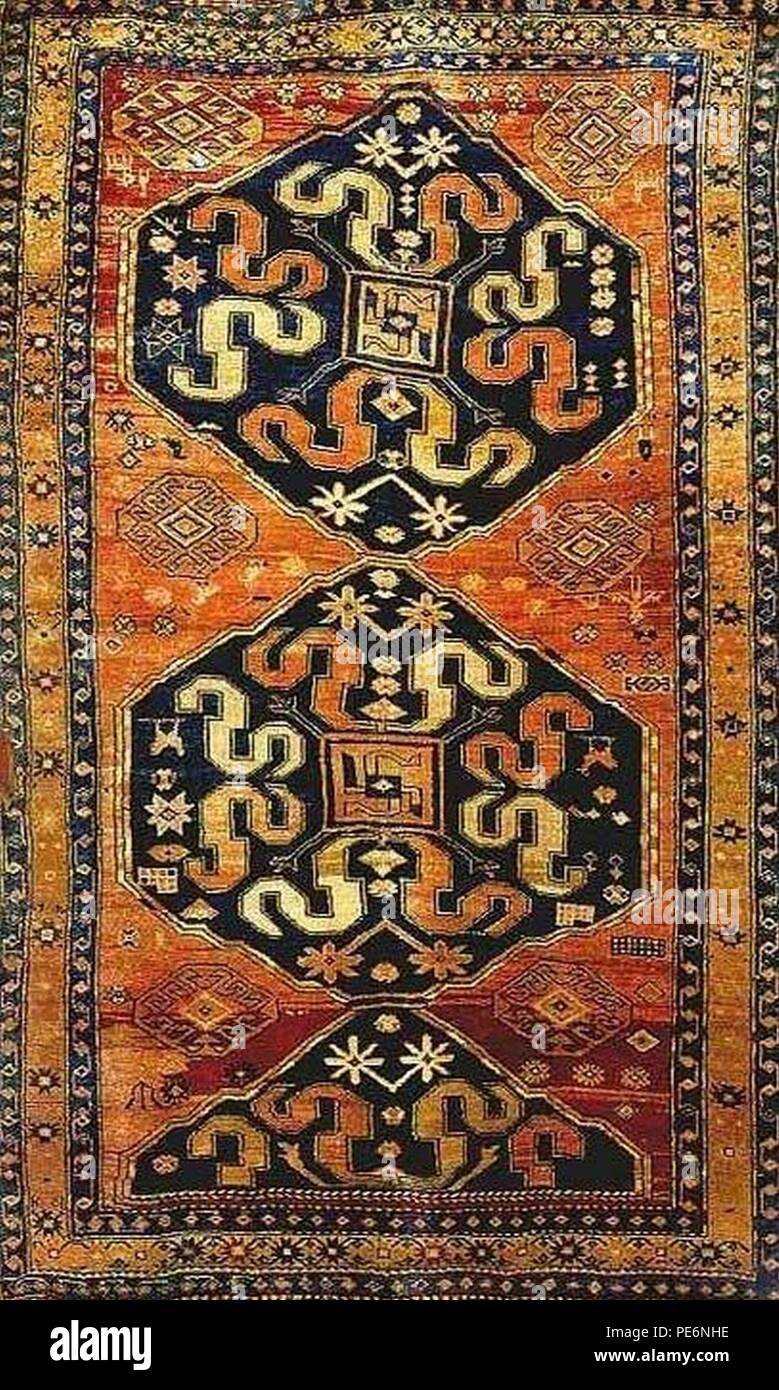 Armenian Dragon Rug Vishapagorg 150x115 1869 vill Parni Spitak Armenia V7. Stock Photo