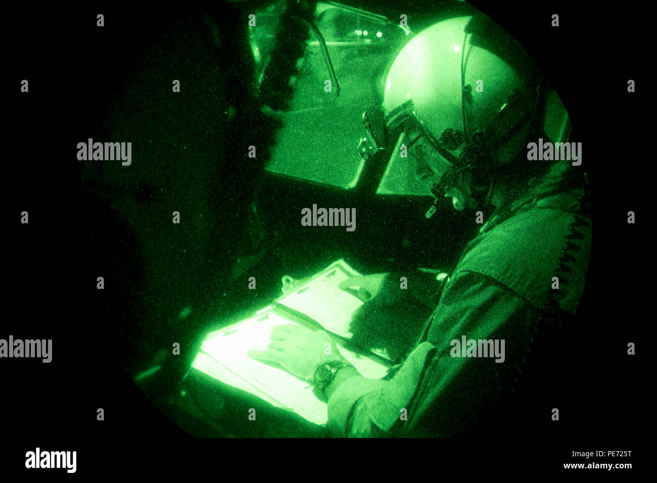 U.S. Marine Corps, Capt. Irvan McLean, a KC-130J Hercules co-pilot prepares to takeoff from the south combat aircraft loading area in Yuma, Ariz., Oct. 10, 2015. This training evolution is apart of Weapons and Tactics Instructor (WTI) 1-16, a seven week training event, hosted by Marine Aviation Weapons and Tactics Squadron One (MAWTS-1) cadre, which emphasizes operational integration of the six functions of Marine Corps aviation in support of a  Marine Air Ground Task Force. MAWTS-1 provides standardized advanced tactical training and certification of unit instructor qualifications to support  Stock Photo