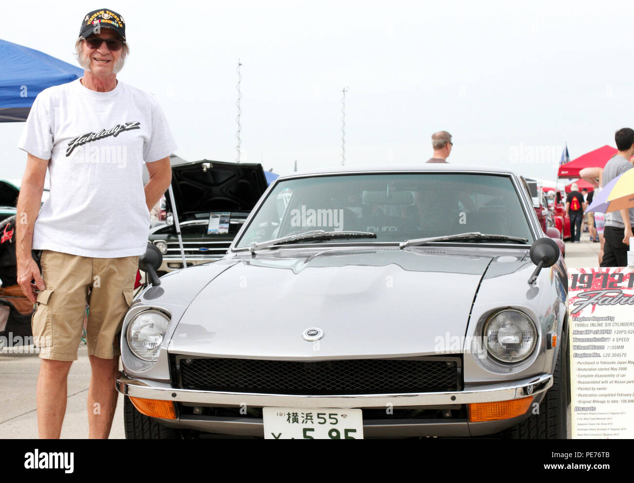 Joe Rotz, Vietnam veteran and car enthusiast, displays his 1972 Nissan Fairlady Z S30s at the 14th Annual Wings, Wheels, Rotors and Expo at Joint Forces Training Base Los Alamitos, Calif., Oct. 25, 2015. Rotz, from Stanton, Calif., served in the U.S. Navy from 1968 to 1976 as a Gunner's Mate (Missiles). Rotz purchased the car while on duty in Yokosuka, Japan, in 1974. The Wings, Wheels, Rotors and Expo, produced by the Los Alamitos Area Chamber of Commerce, features hundreds of hot rods and exotic cars, helicopters, airplanes and vintage warplanes on display combined with local vendors, food a Stock Photo