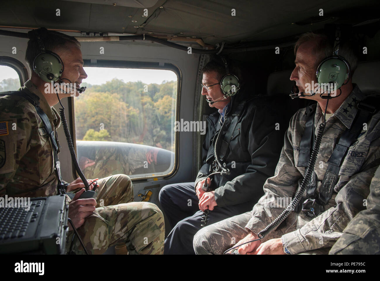 Secretary of Defense Ash Carter speaks with Lt. Gen. Terrence O