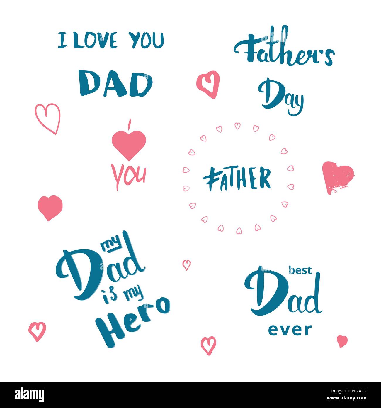 Set of Happy Father's Day quotes. Handwritten lettering. Fathers day ...