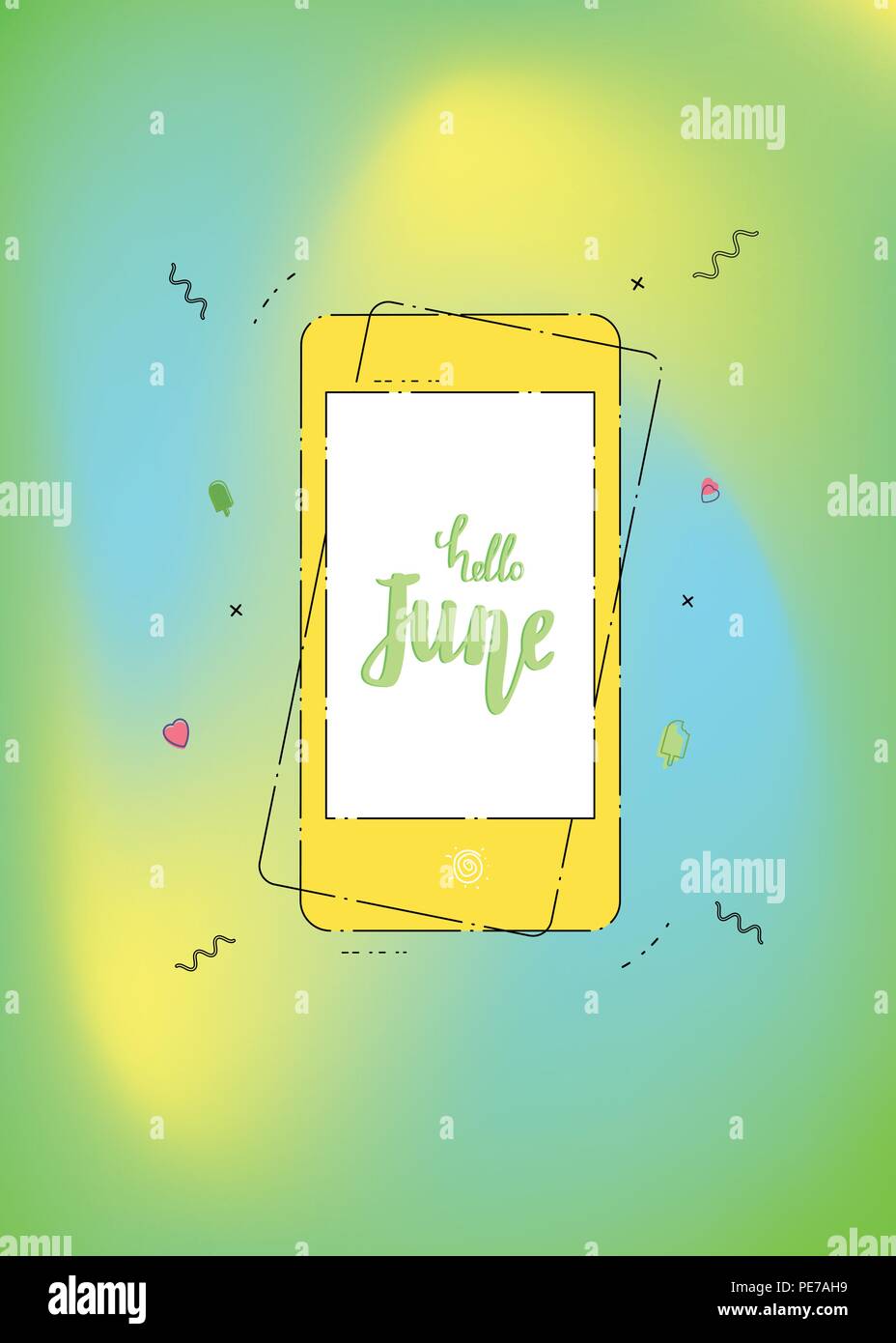 Vertical Hello June banner. Element for summer graphic design. Vector illustration. Stock Vector