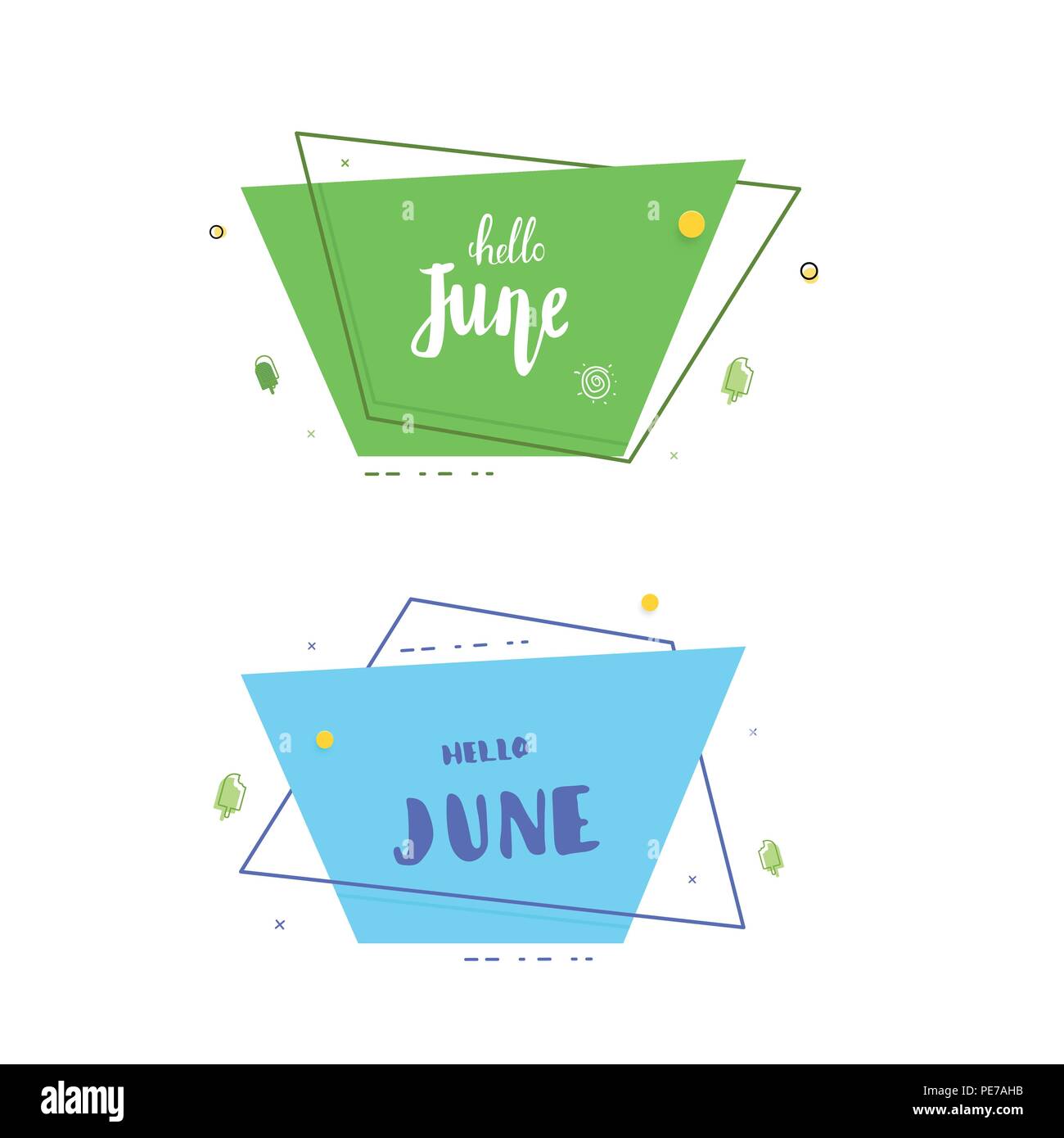 Set of Hello June banners. Element for summer graphic design. Vector