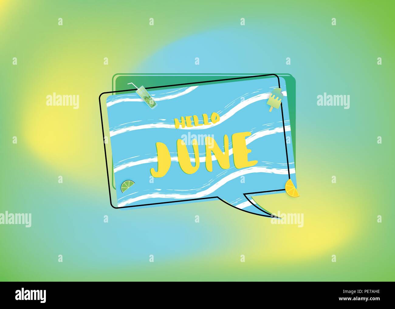 Hello June banner. Element for summer graphic design. Vector