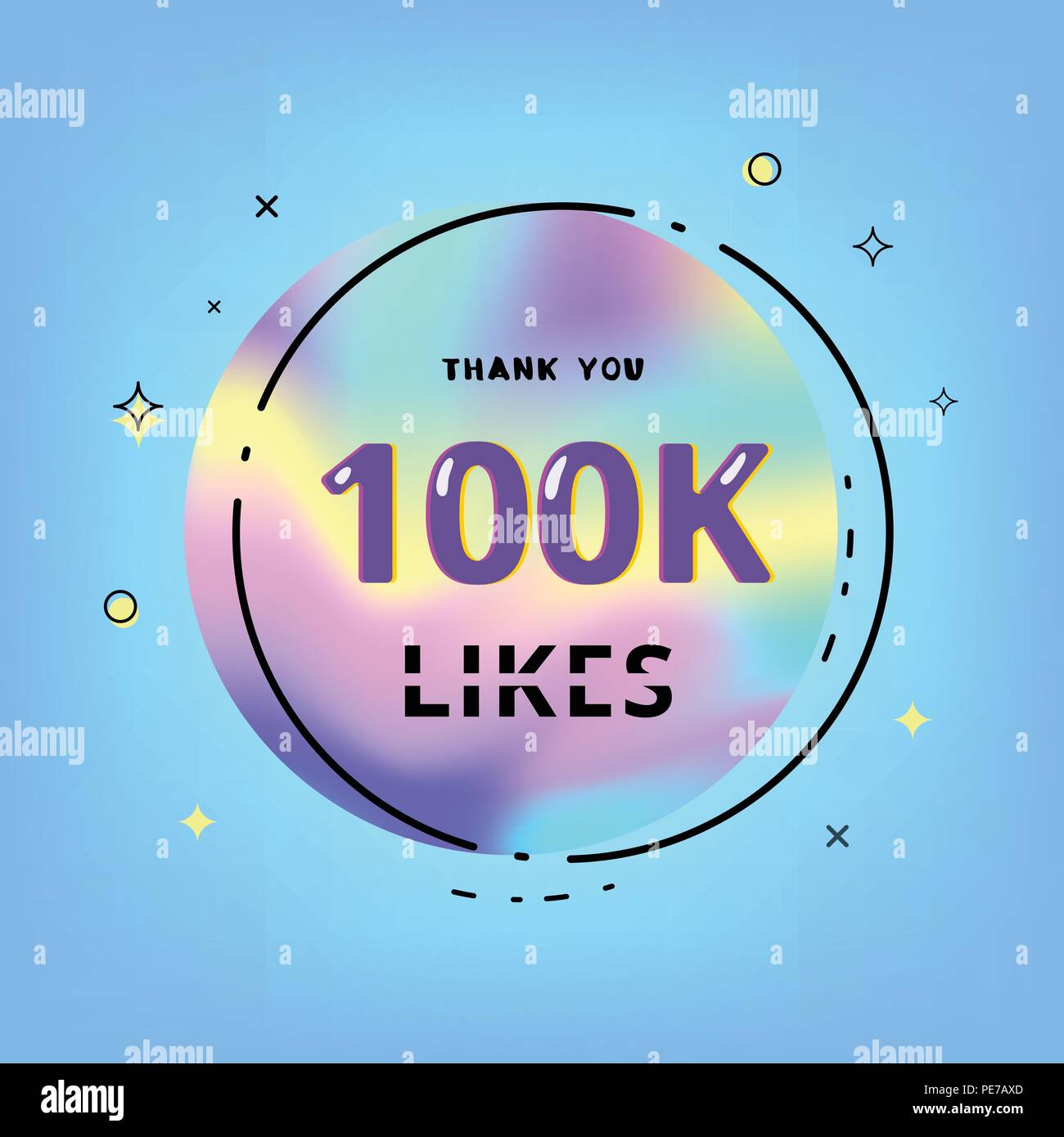 100k likes thank you card. Template for social media. Vector