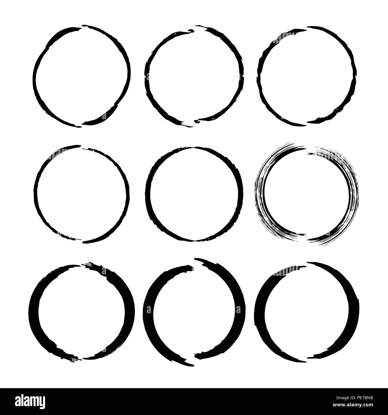 Set of grunge round frames. Collection of black circle borders. Vector ...