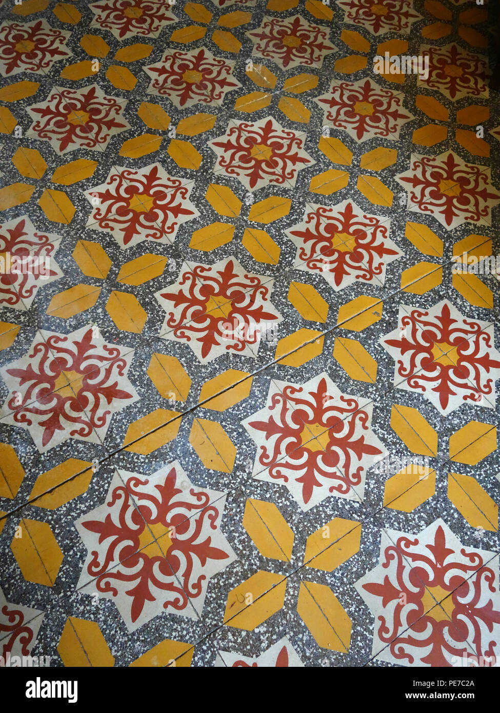 French antique colourful floor tiles Stock Photo - Alamy