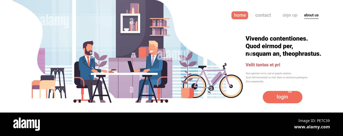 Two Business Men Sitting Office Desk Modern Coworking Space