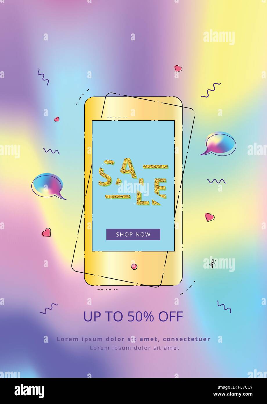 Sale Card With Phone And Holographic Background Vertical Banner