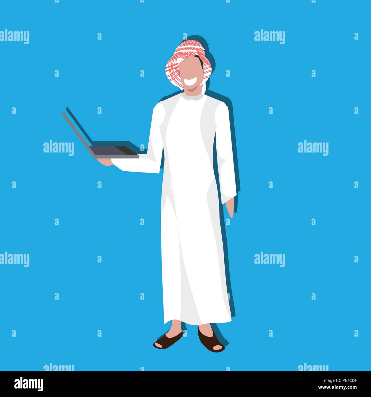Arabic business man using laptop wearing traditional clothes arab
