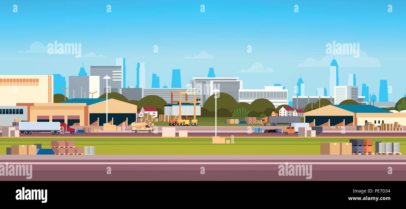 Global logistics network terminal delivery stock truck loading warehouse international shipping