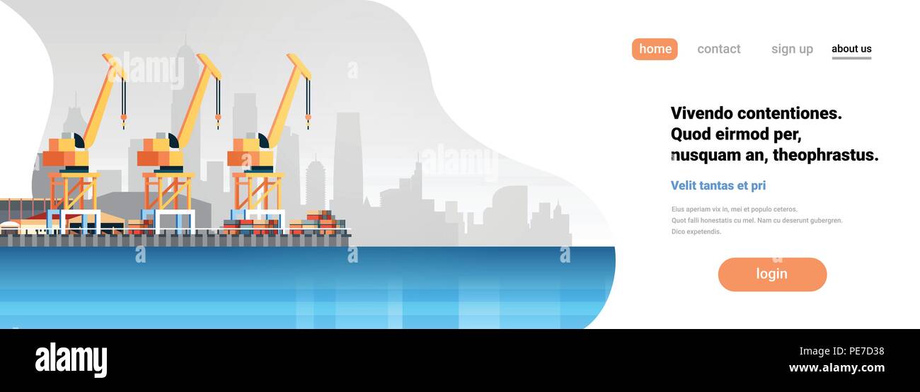 Industrial sea port cargo logistics container import export crane water ...