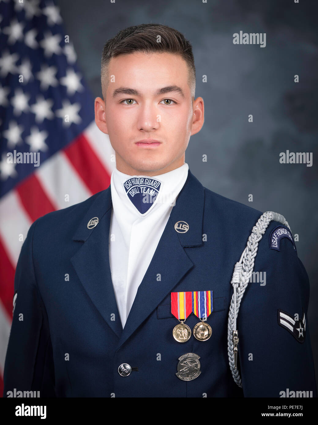 Official portrait of U.S. Air Force Honor Guard Drill Team member Airman 1st Class Kosei K. Carty, U.S. Air Force, a native of Keene, New Hampshire, photographed at Joint Base Anacostia-Bolling Oct. 9, 2015. Stock Photo