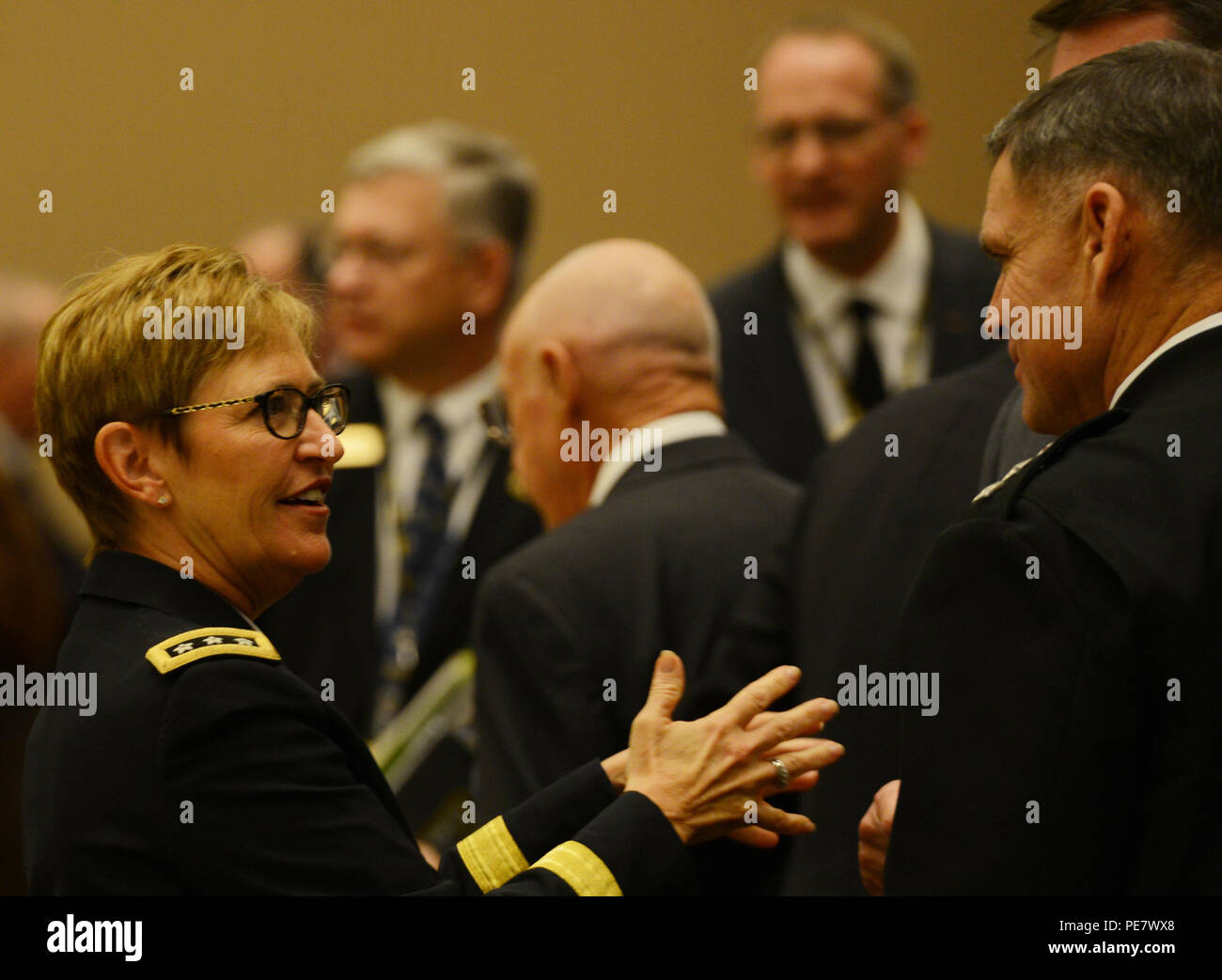 Army Lt. Gen. Patricia Horoho mixes with attendees at the Civilian Awards Luncheon, where she was guest speaker at the annual meeting of the Association of the United States Army in Washington, Oct. 14, 2015. Stock Photo