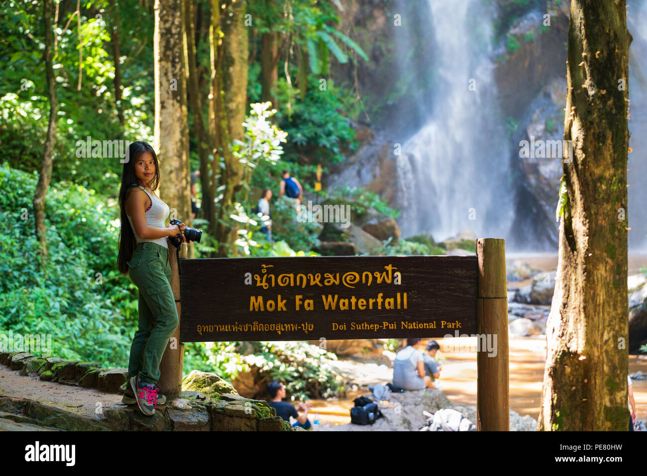 Tourist Girl Photographer With Camera Travel Tropical Rain Forest National Park Doi Suthep Pui On Background Silhouette Traveler People And Nature Stock Photo Alamy